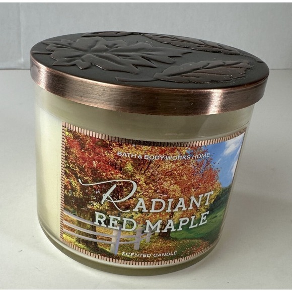 NEW! Bath & Body Works Radiant Red Maple Scented 3 Wick Candle Large 14.5 OZ - Picture 6 of 9